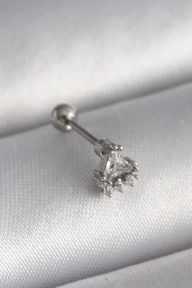 Gümüş Renk Üçgen Zirkon Taşlı Tragus Piercing - EBJ241123W29390 ürün görseli 1