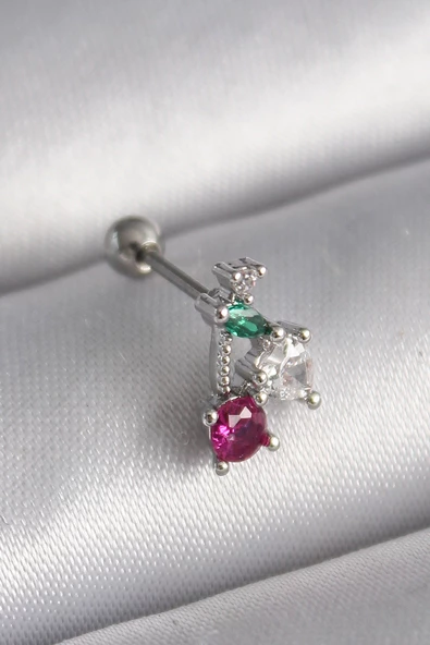 Gümüş Renk Zirkon Taşlı Tragus Piercing - EBJ241123W29378 ürün görseli 1