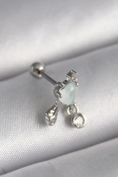 Gümüş Renk Beyaz Minelik Kalp Sallantı Zirkon Taş Detay Tragus Piercing - EBJ241123W29380 ürün görseli 1