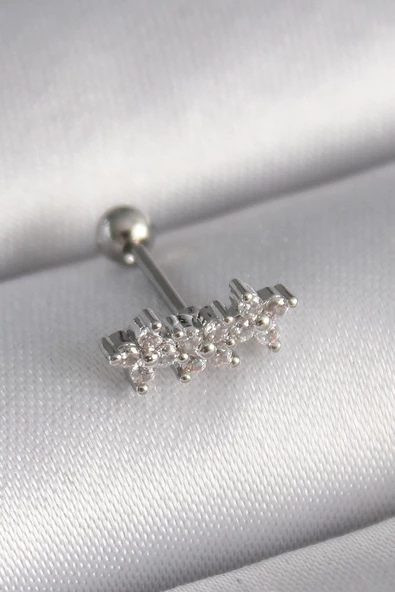 Gümüş Renk Zirkon Taşlı Yonca Tragus Piercing - EBJ241123W29406 ürün görseli 1