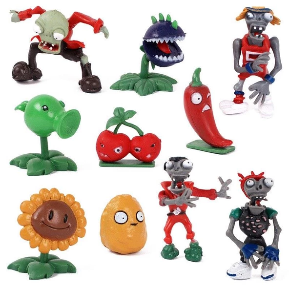 Plants And Zombies zombiler+ Bitkiler 10 adet 3-7 cm figur set ürün görseli 1