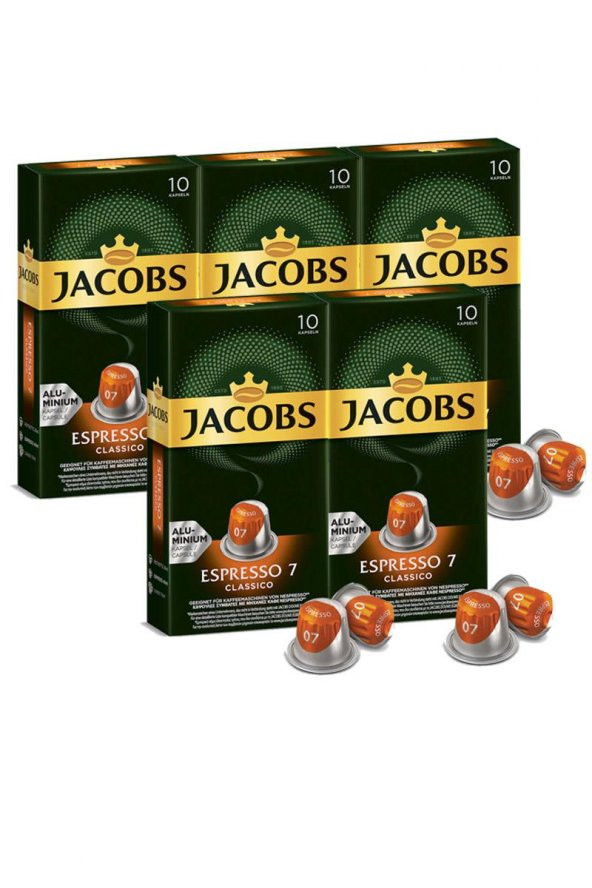 Jacobs Espresso 7 Classico Kapsül Kahve 10 x 5 Paket (50 Adet) Nespresso Uyumlu ürün görseli 1