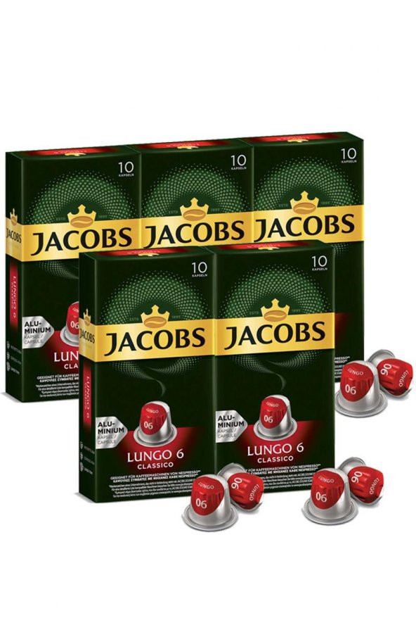 Jacobs Lungo 6 Classico Kapsül Kahve 10 x 5 Paket (50 Adet) Nespresso Uyumlu ürün görseli 1