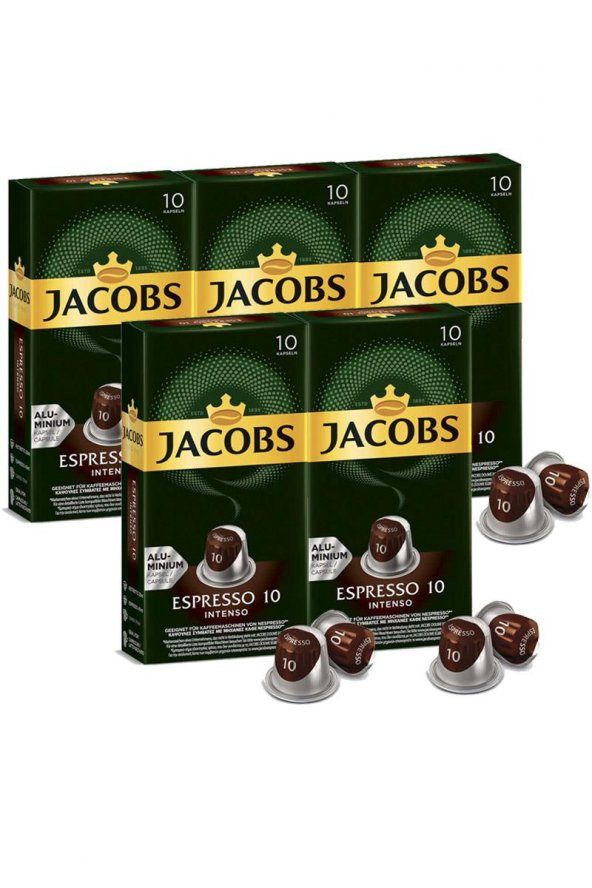 Jacobs Espresso 10 Intenso Kapsül Kahve 10 x 5 Paket (50 Adet) Nespresso Uyumlu ürün görseli 1
