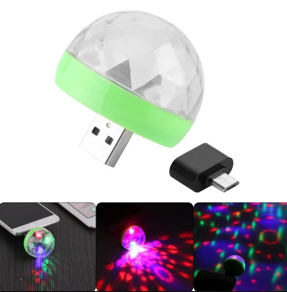 4w Usb Müzik Ritimli Ledli Sihirli Disko Topu Mikro Usb Otg Adaptörü ile ürün görseli 1