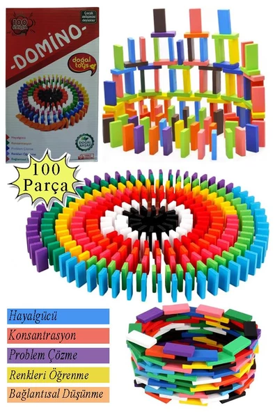 Domino Oyunu Eğitici 100 Parça 1 Paket 100 lü Ahşap Renkli Domino Taşı Akıl Zeka Mantık ve Strateji Oyunu Okul Öncesi ürün görseli 1
