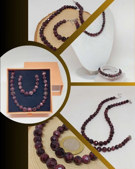 Parlayan Yıldızlar Serisi Lal (Granat-Garnet) Taşı Kolye & Bileklik Seti ürün görseli 1