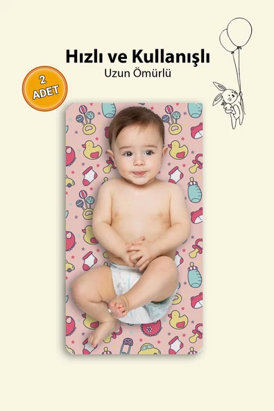 MAtGo Baby Ördek Arabalı Bebek Alt Açma Matı Minderi Yıkanır Sıvı Geçirmez Bakım Pad Örtüsü 35x65cm 2 Adet ürün görseli 1