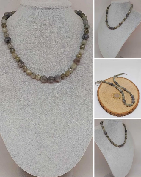 Parlayan Yıldızlar Serisi Labradorit Taşı Tasarım Kolye ürün görseli 1
