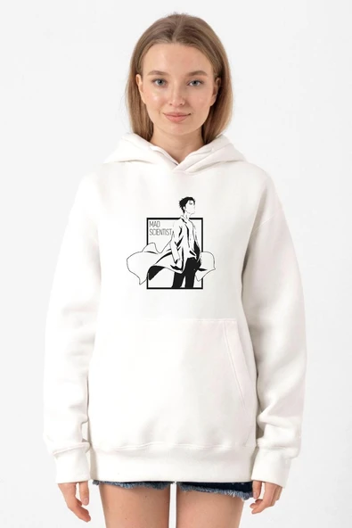 Steins Gate Rintarou Mad Scientist Beyaz Kadın 3ip Kapşonlu Sweatshirt ürün görseli 1