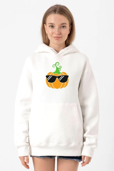 Cool Pumpkin Beyaz Kadın 3ip Kapşonlu Sweatshirt ürün görseli 1