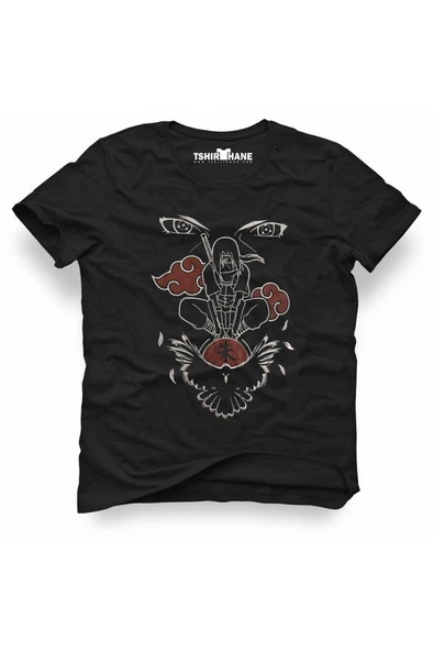 Anime Naruto Itachi Uchiha Erkek Baskılı Siyah Tshirt ürün görseli 1