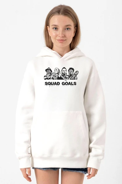 Horror Movie Squad Goals Beyaz Kadın 3ip Kapşonlu Sweatshirt ürün görseli 1