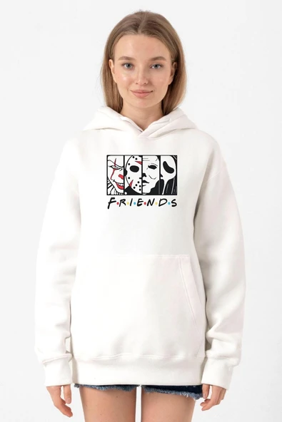 Horror Character Friends Beyaz Kadın 3ip Kapşonlu Sweatshirt ürün görseli 1