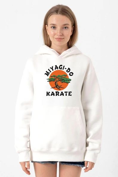 Cobra Kai Miyagi Do Karate Beyaz Kadın 3ip Kapşonlu Sweatshirt ürün görseli 1