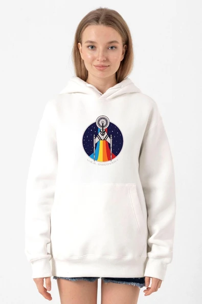 Star Trek Discovery Retro Ship Beyaz Kadın 3ip Kapşonlu Sweatshirt ürün görseli 1