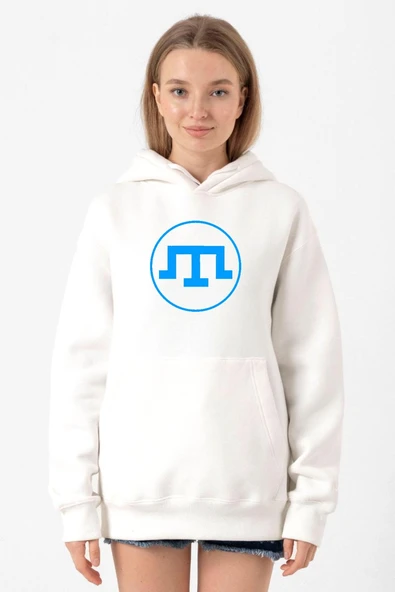 Kırım Tatar Tamga Beyaz Kadın 3ip Kapşonlu Sweatshirt ürün görseli 1