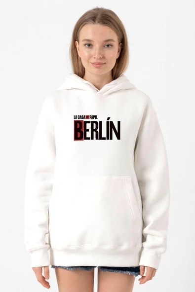 La Casa De Papel Berlin Beyaz Kadın 3ip Kapşonlu Sweatshirt ürün görseli 1