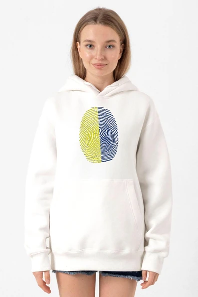 Sarı Lacivert Parmak İzi Beyaz Kadın 3ip Kapşonlu Sweatshirt ürün görseli 1