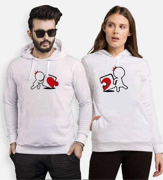 Tshirthane Puzzle Heart Sevgili Kombinleri Kapüşonlu Kombini ürün görseli 1