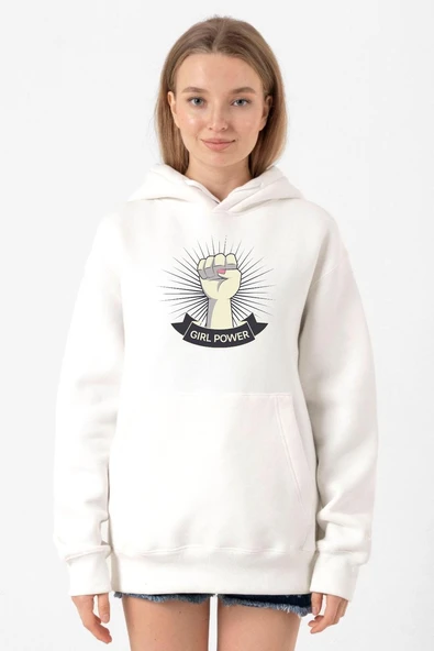 Girl Power Beyaz Kadın 3ip Kapşonlu Sweatshirt ürün görseli 1