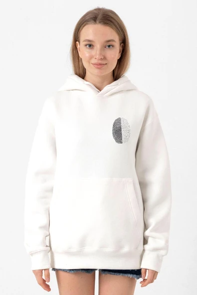 Siyah Beyaz Parmak İzi Beyaz Kadın 3ip Kapşonlu Sweatshirt ürün görseli 1