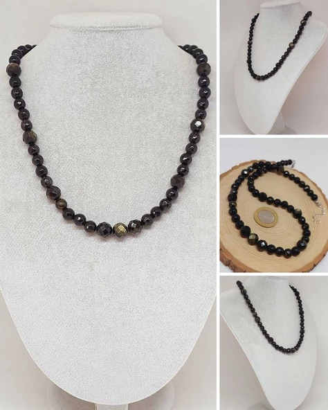 Parlayan Yıldızlar Serisi Golden Obsidyen Taşı Tasarım Kolye ürün görseli 1