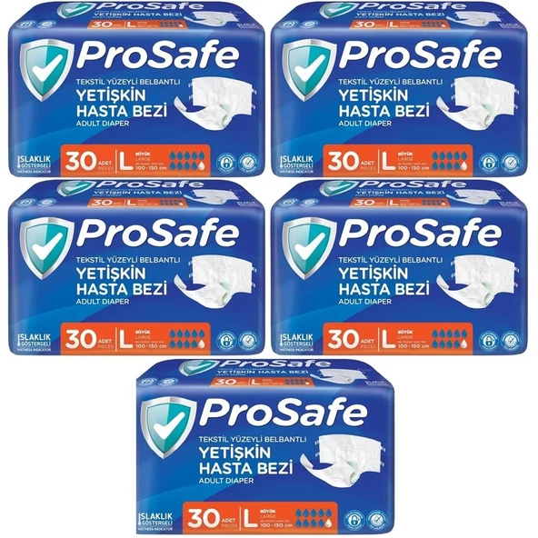 Prosafe Hasta Bezi Yetişkin Bel Bantlı Tekstil Yüzey L-Büyük Boy 150 Adet (5PK x 30) ürün görseli 1