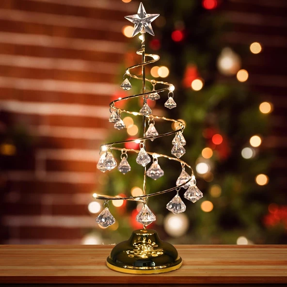 VIP KALİTE 20 CM METAL KRİSTAL SARKITLI YILBAŞI AĞACI GÜN IŞIĞI LED IŞIKLI NOEL AĞACI GOLD ÇAM AĞACI ürün görseli 1