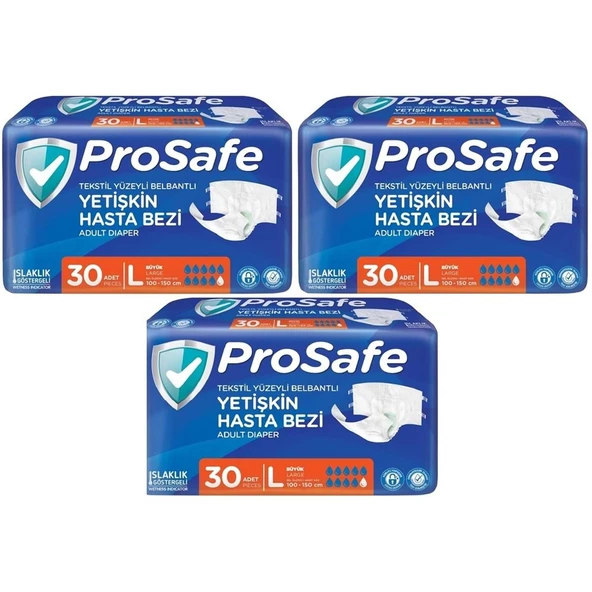 Prosafe Hasta Bezi Yetişkin Bel Bantlı Tekstil Yüzey L-Büyük Boy 90 Adet (3PK x 30) ürün görseli 1