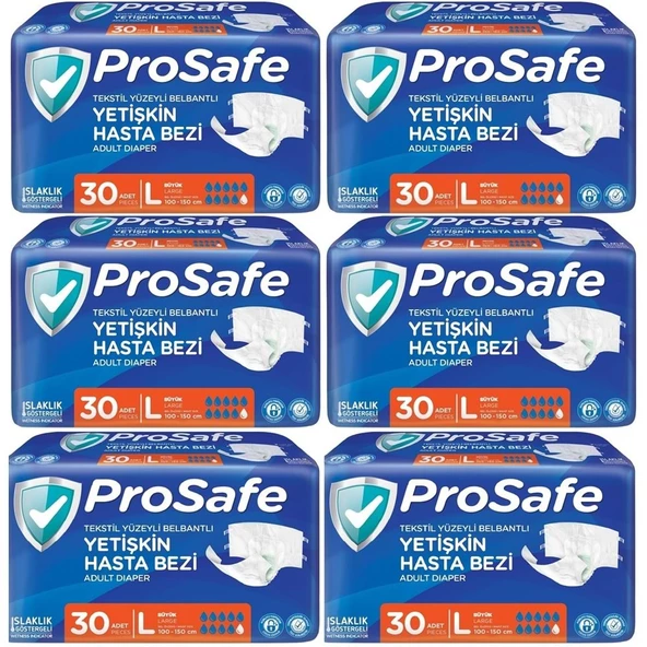 Prosafe Hasta Bezi Yetişkin Bel Bantlı Tekstil Yüzey L-Büyük Boy 180 Adet (6PK x 30) ürün görseli 1