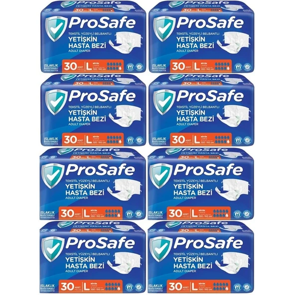 Prosafe Hasta Bezi Yetişkin Bel Bantlı Tekstil Yüzey L-Büyük Boy 240 Adet (8PK x 30) ürün görseli 1