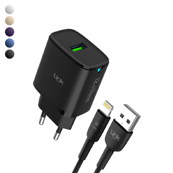LinkTech C302 12W Auto ID Lightning Kablolu Şarj Aleti Set ürün görseli 1