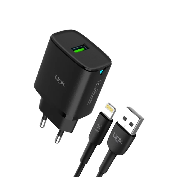 LinkTech C302 12W Auto ID Lightning Kablolu Şarj Aleti Set - Resim 2