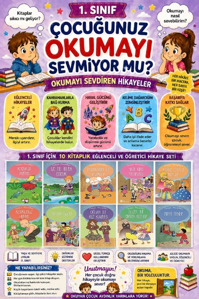 1.Sınıf Okumayı Sevdiren 10 lu Hikaye Seti 5 ürün görseli 1