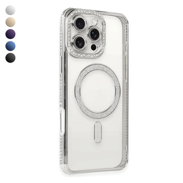 iPhone 16 Pro Kılıf Joke Seri Magsafe Özellikli Taşlı Simli Silikon Kapak ürün görseli 1