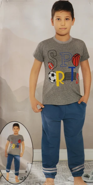 Kısa Kol Tişört  , Uzun Pantolon Erkek Çocuk Pijama M00672 ürün görseli 1