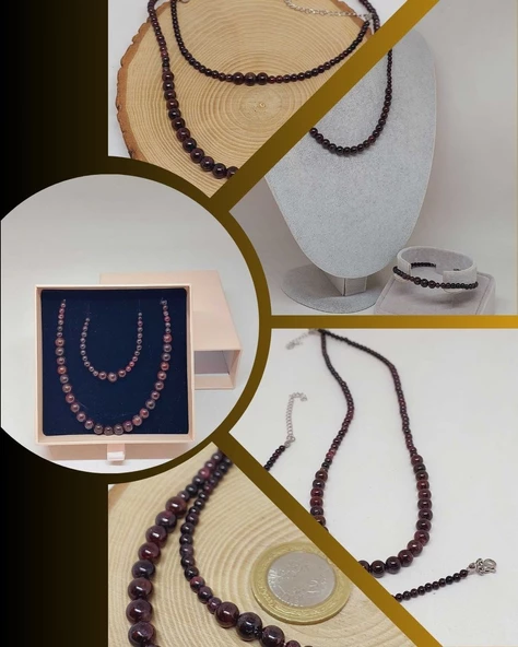 Galaksi Serisi Lal (Granat Garnet) Taşı Kolye & Bileklik Seti ürün görseli 1