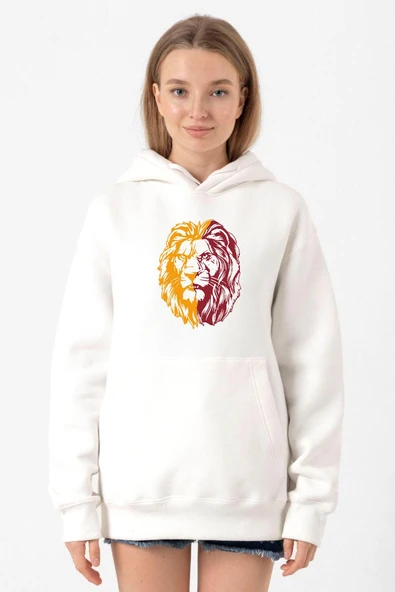 Sarı Kırmızı Aslan Beyaz Kadın 3ip Kapşonlu Sweatshirt ürün görseli 1
