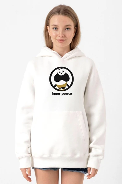 Kung Fu Panda Inner Peace Beyaz Kadın 3ip Kapşonlu Sweatshirt ürün görseli 1