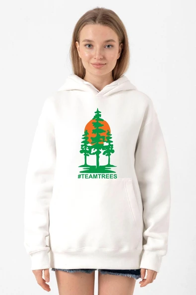 Mr Beast Team Trees Beyaz Kadın 3ip Kapşonlu Sweatshirt ürün görseli 1