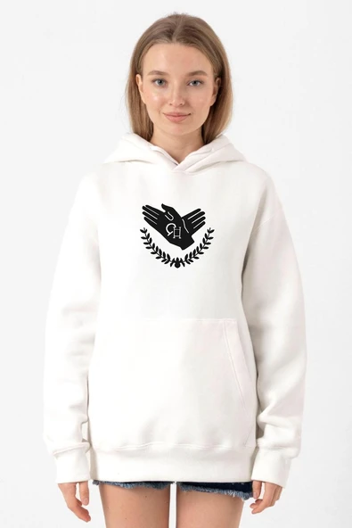 Violet Evergarden Anime CH Postal Company Logo Beyaz Kadın 3ip Kapşonlu Sweatshirt ürün görseli 1