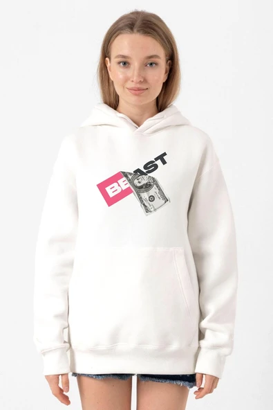 Mr Beast Dollar Bill Beyaz Kadın 3ip Kapşonlu Sweatshirt ürün görseli 1