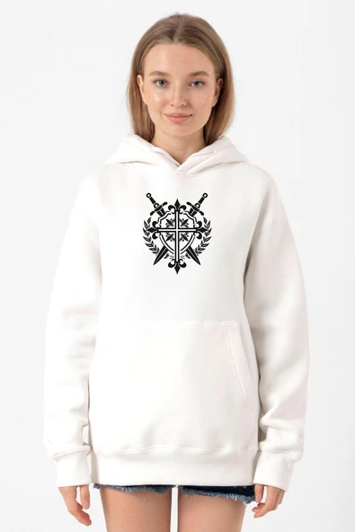 Monogatari Anime Episode Clan Symbol Beyaz Kadın 3ip Kapşonlu Sweatshirt ürün görseli 1