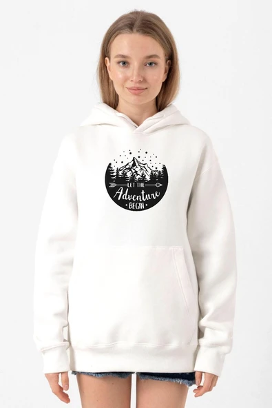 Let The Adventure Begin Beyaz Kadın 3ip Kapşonlu Sweatshirt ürün görseli 1