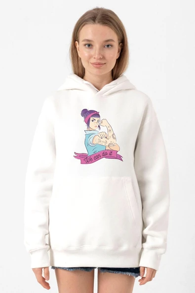 We Can Do It Beyaz Kadın 3ip Kapşonlu Sweatshirt ürün görseli 1