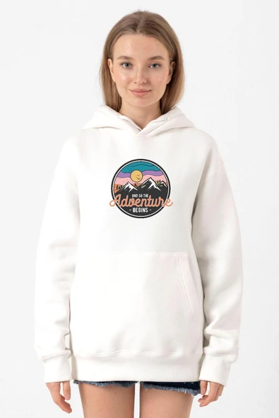 And So The Adventure Begins Beyaz Kadın 3ip Kapşonlu Sweatshirt ürün görseli 1