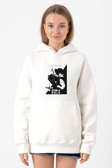 Cowboy Bebop Spike See You Space Cowboy Beyaz Kadın 3ip Kapşonlu Sweatshirt ürün görseli 1