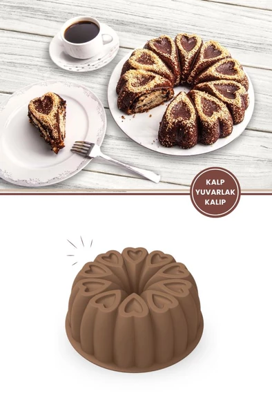 Kalp Desenli Yuvarlak Silikon Kek Kalıbı 23 cm ürün görseli 1