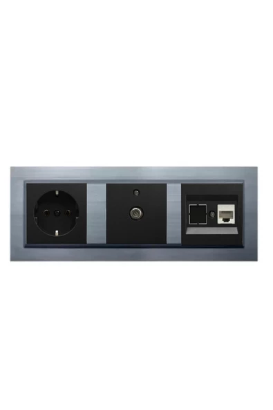 OVİVO Ovivo Quantum Gümüş 3'lü Set Topraklı Priz, F Konnektör ve Nümeris Cat3 Telefon Priz Set ürün görseli 1